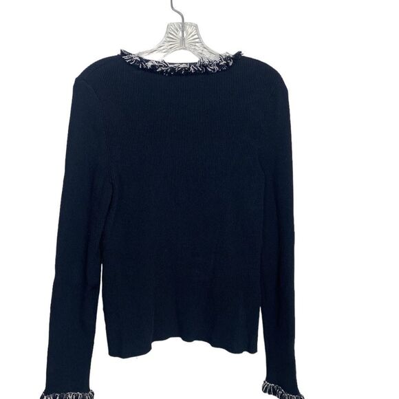 Cache L black vintage cardigan sweater W / black White fringe trims zips - Picture 3 of 6